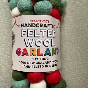 Trader Joe’s Felted Christmas Holiday Garland - 100% New Zealand Wool - 9 FT